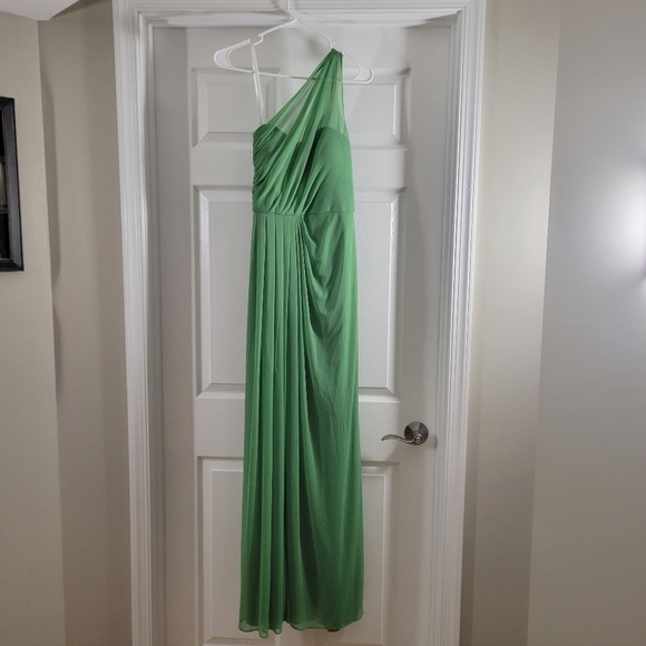 David's bridal long mesh dress w/ one shoulder Clover size 6 style F15928 NWT - Picture 4 of 11